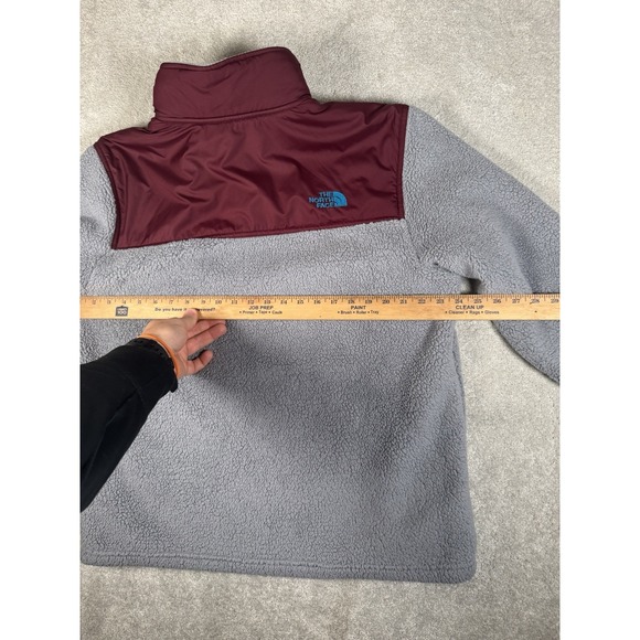 North Face Mens Jacket Sherpa 1/4 Zip Fleece Pullover Soft Gray Burgundy Size L - Picture 8 of 11